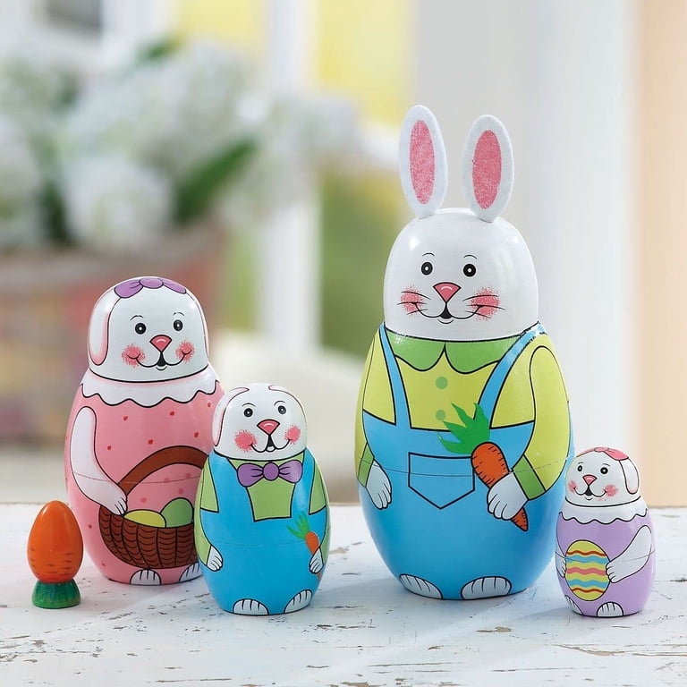 Lillian Vernon Hand Painted Wooden Easter Bunny Nesting Doll Set