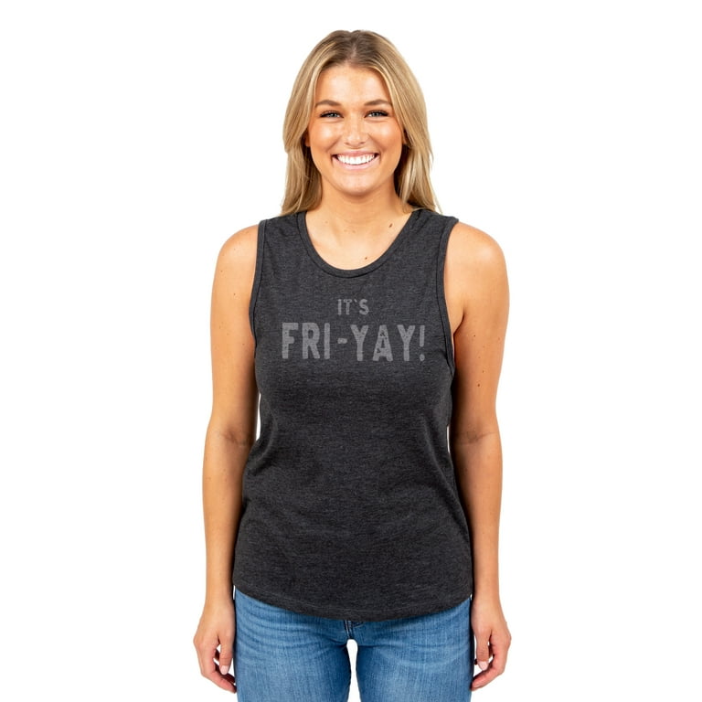 It's FRI-YAY Women's Fashion Sleeveless Muscle Workout Yoga Tank Top  Charcoal Grey Small 