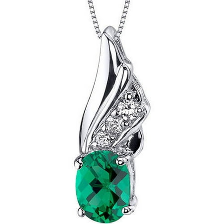 Oravo 1.00 Carat T.G.W. Oval-Shape Emerald Rhodium over Sterling Silver Pendant, 18
