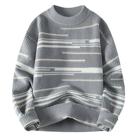 Mens Crewneck Sweater Fashion Color Block Knitted Pullover Tops Winter Long Sleeve Warm Base Layer Comfort Jumper