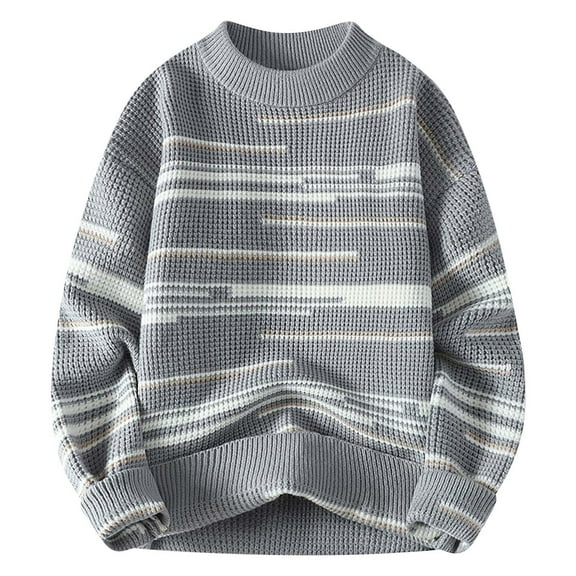 Brglopf Sweaters for Men Crewneck Long Sleeve Casual Chunky Knitted Tops Soft Warm Trendy Color Block Stripe Fall Winter Sweater