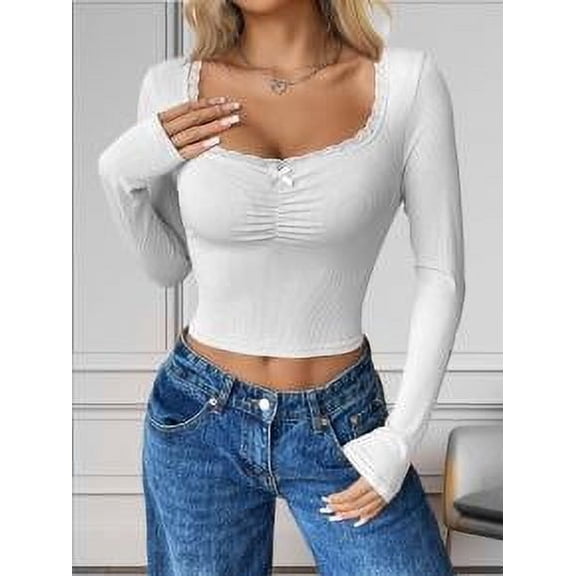 Low-Cut Round Collar Tight Long Sleeves