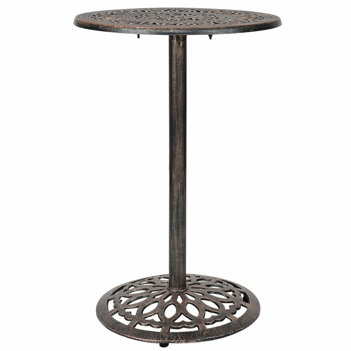 Gymax Cast Aluminum Round Bar Table Height Outdoor Patio Pub Gymax Cast Aluminum Round Bar Table