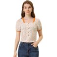 thumbnail image 1 of INSPIRE CHIC Blouse à Encolure Carrée avec Bordure en Dentelle Florale Contrastée pour Femmes, 1 of 6