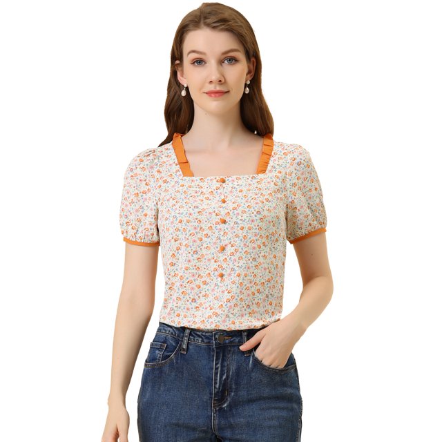INSPIRE CHIC Blouse à Encolure Carrée avec Bordure en Dentelle Florale Contrastée pour Femmes