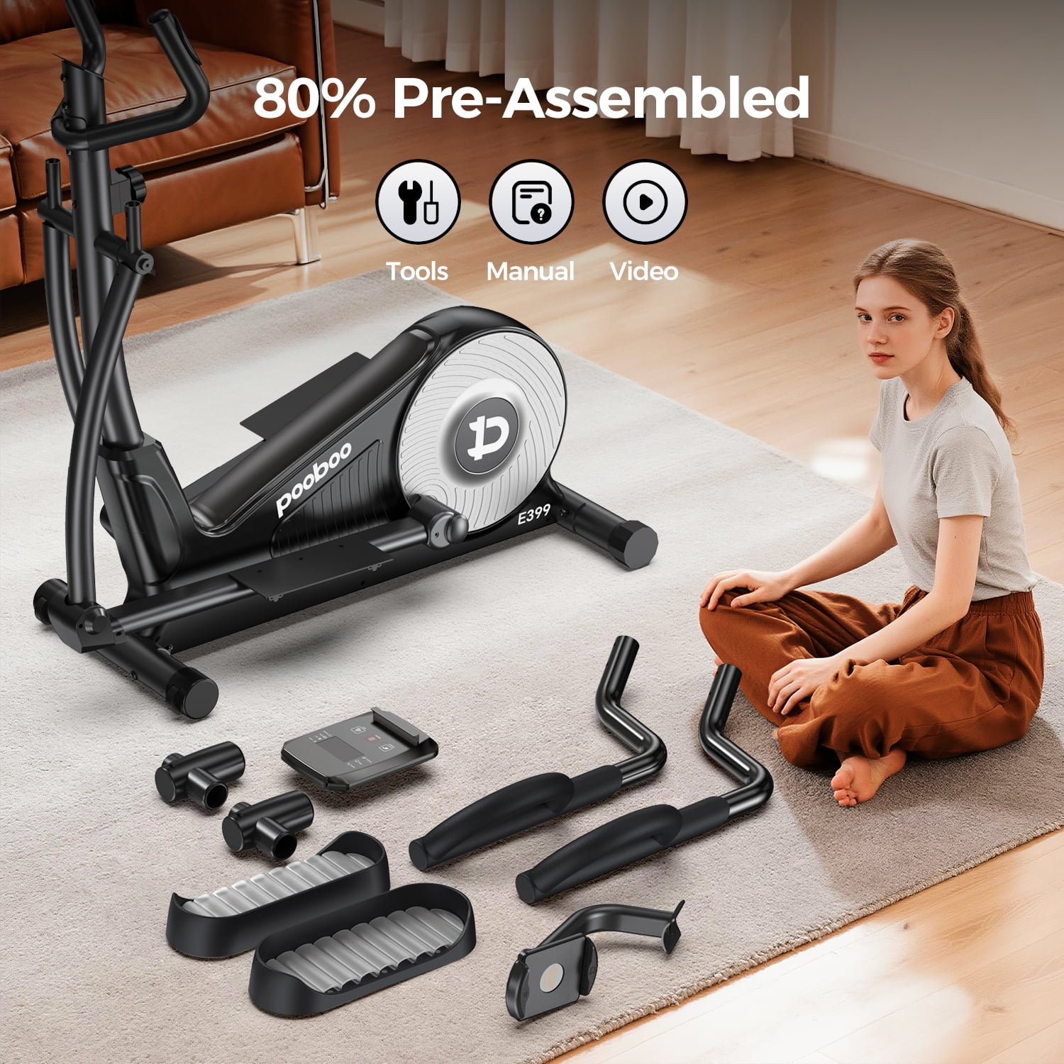 HASIMAN Elliptical Machine 16 Levels Resistance  Built-in Blue Elliptical Trainers with LCD Monitor Smooth Quiet Driven 400lbs Capacity 15.5inch Stride Length