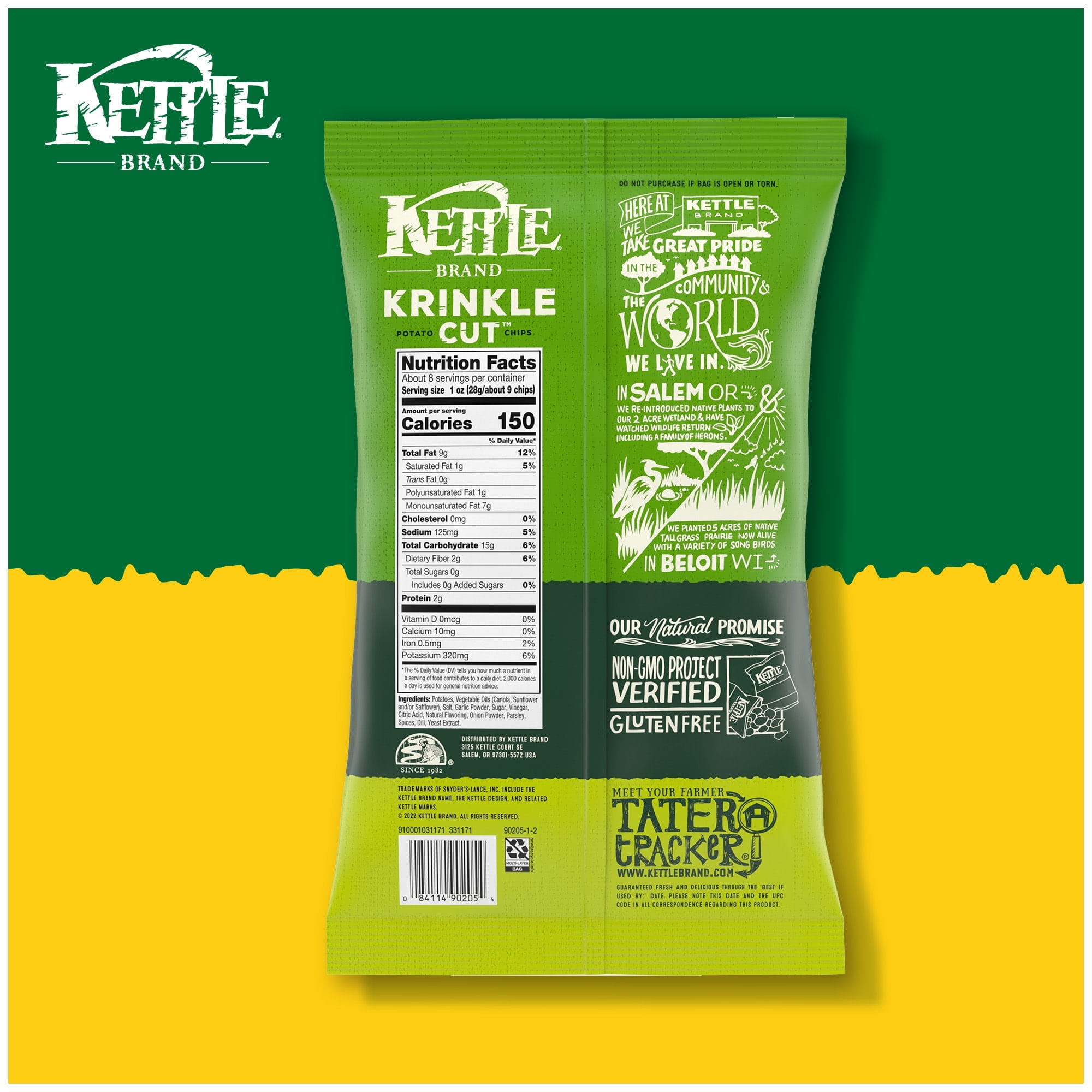 Kettle Brand Potato Chips, Krinkle Cut, Dill Pickle Kettle Chips, 7.5 oz