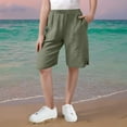 thumbnail image 4 of Ofertas en Walmart! lcziwo Linen Bermuda Shorts for Girls Knee Length Casual Summer Capri Pants Solid Color Side Split Beach Shorts with Pockets Army Green, 4 of 8