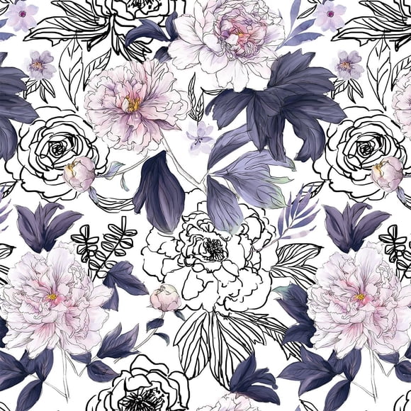 Peel and Stick Wallpaper, Floral Wallpaper, Watercolor Flower Self-Adhesive Contact Paper for Bedroom Bathroom Walls Cabinets, Farmhouse Wallpaper, Vinyl Wallpaper, 17.3"x236", CA.A00073D-6