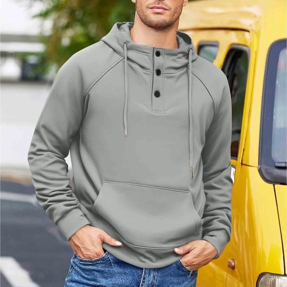 EchfiProm Mens Plain Hoodies Big and Tall Sweatshirt Tranning Gray Henley Long Sleeve Tops for Men 3XL