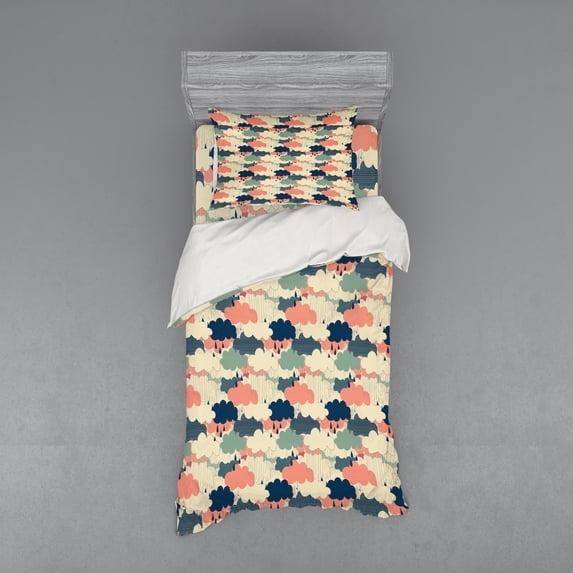Ambesonne Cartoon Bedding Set 3 Pcs, Rain Colorful Clouds, Twin, Multicolor