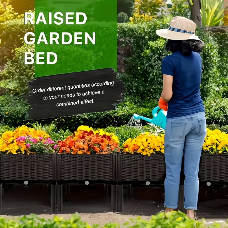 4Pcs Rattan Outdoor Planting Box, Raised Garden Bed, Garden Plant Boxes for Vegetables, Flowers
