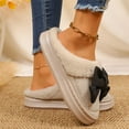 thumbnail image 3 of Suede Platform Slippers for Women Sweet Bowknot Winter Plush Warm Comfy Soft Sole Nonslip Casual Slip on House Shoes White Size 7.5, 3 of 7