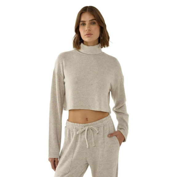 Textured Turtleneck Crop Sweater
