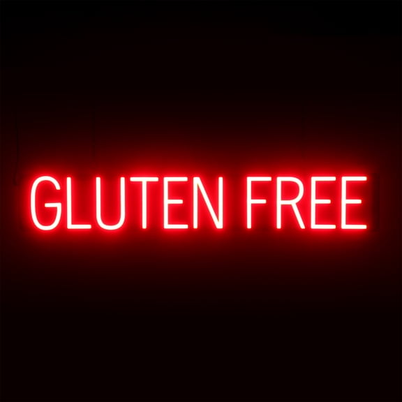 SpellBrite GLUTEN FREE LED Sign for Business. 38.8" x 6.3" Red GLUTEN FREE Sign Has Neon Sign Look With Energy Efficient LED Light Source. Visible from 500  Feet, 8 Animation Settings.