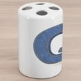 thumbnail image 1 of Letter Q Ceramic Toothbrush Holder, Conceptual Font Design with Denim Pattern Texture Image Shape of Capital Letter Q, Decorative Versatile Countertop for Bathroom, 4.5" X 2.7", Blue Yellow, 1 of 4