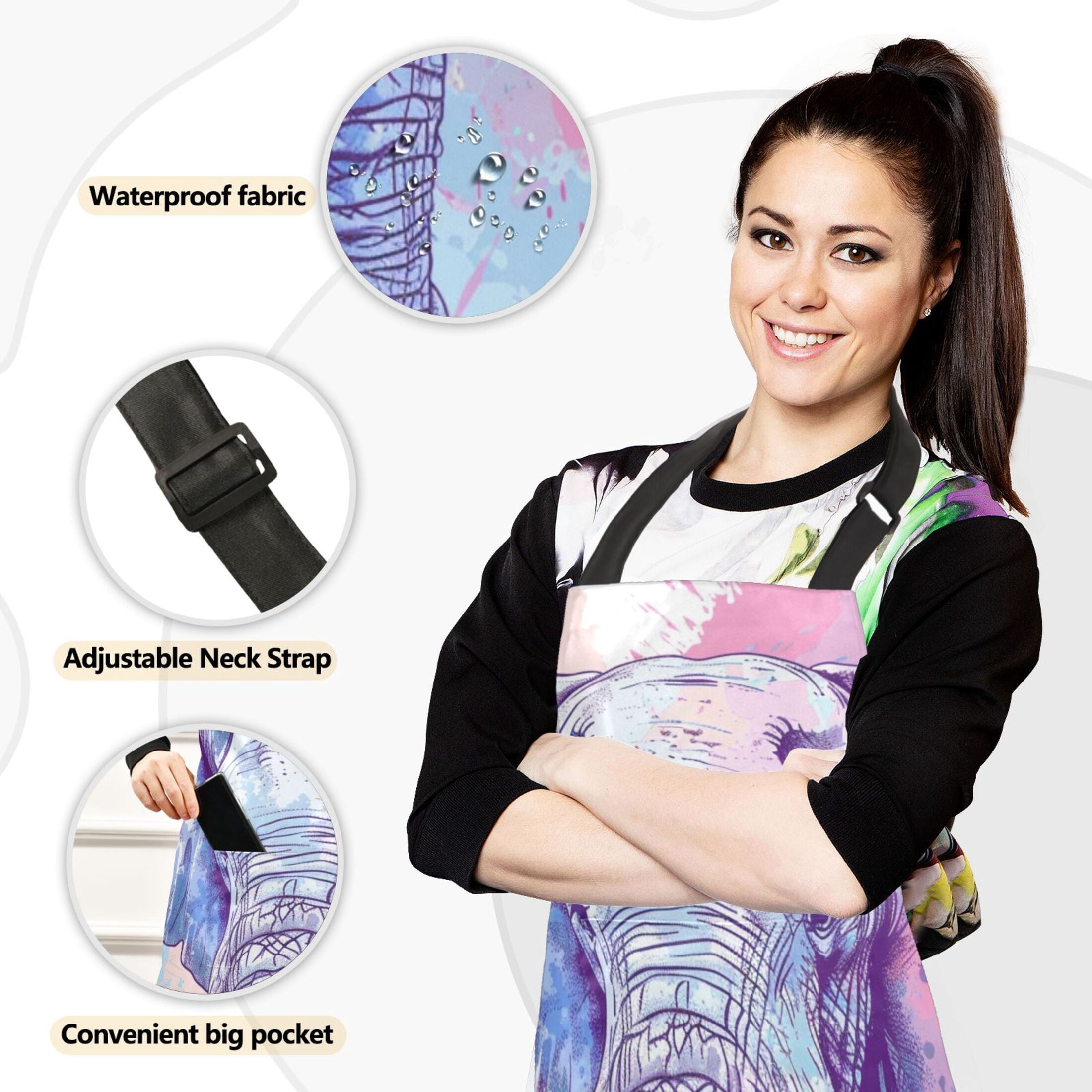 Colorful Elephant Head 5 Pcs Kitchen Set Heat Resistant Oven Mitts and Non-Slip Pot Holders with Adjustable Cooking Apron