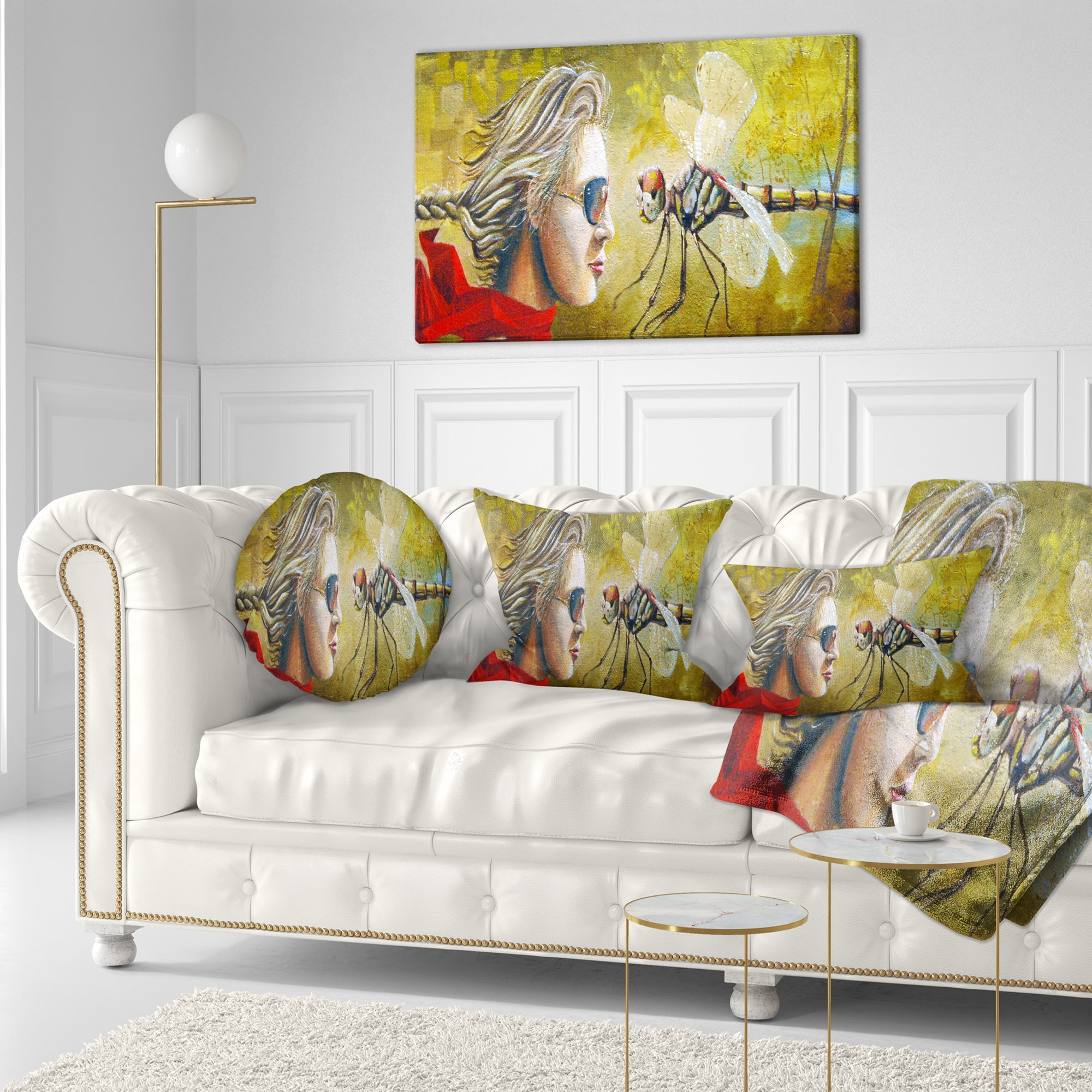 Designart Human and Dragon Fly - Abstract Throw Pillow - 12x20