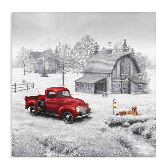 Stupell Industries Farmhouse Red Truck at Barn Canvas Art, 30 x 30, by Michael Shelton