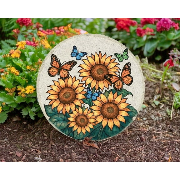 Custom Sunflower Flat Garden Stone – Monarch Butterfly Memorial Slate Grave Marker, In Loving Memory Floral Stone for Mom, Auntie, Sister & Grandma Gift