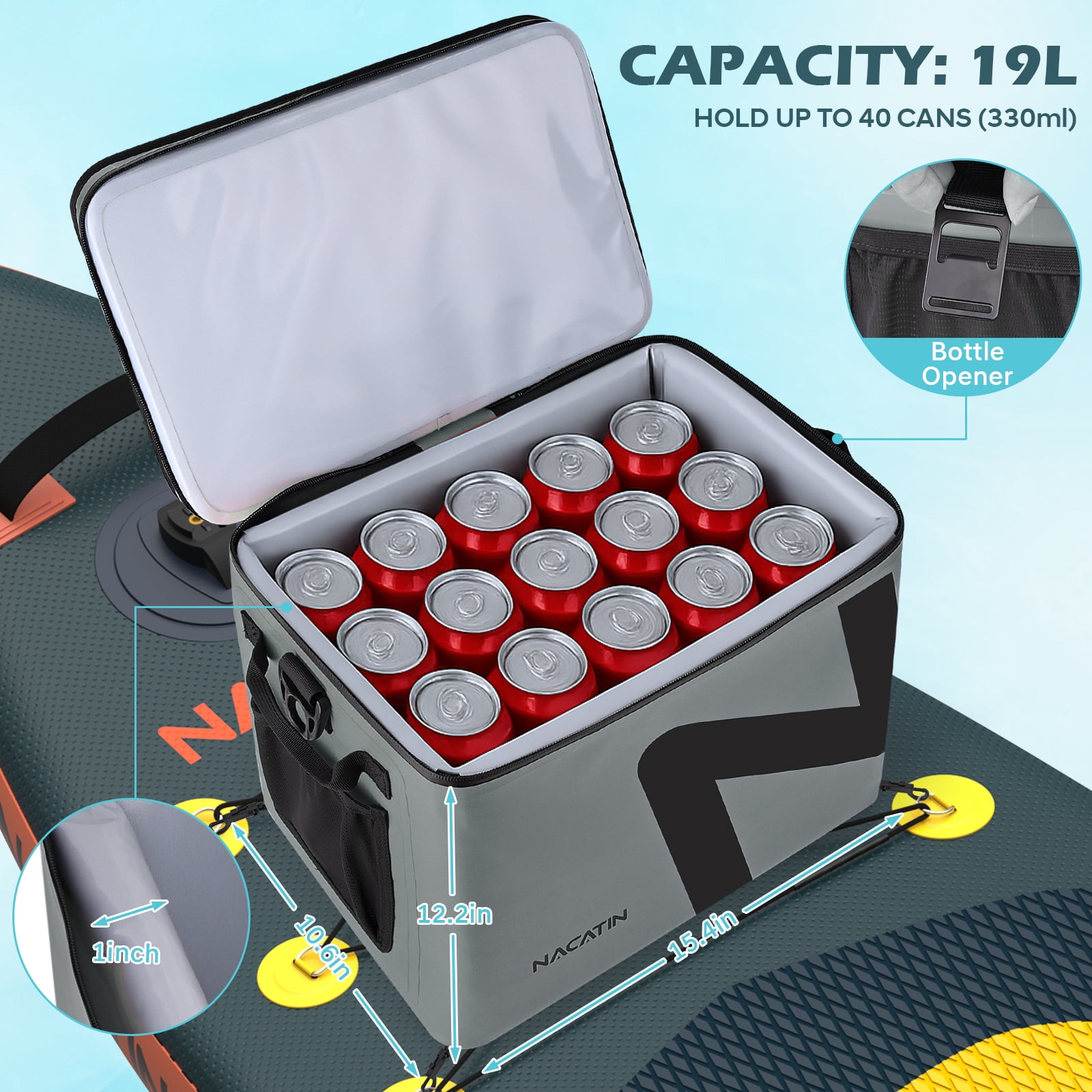 Paddle Board Cooler Bag 48 Can Waterproof SUP Camping Cooler Portable for Kayak Accessories