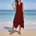 thumbnail image 2 of Women's Swimsuit Coverup Casual Sleeveless V Neck Beach Long Dress Summer Solid Color Irregular Hem Loose Mid Dress, 2 of 8