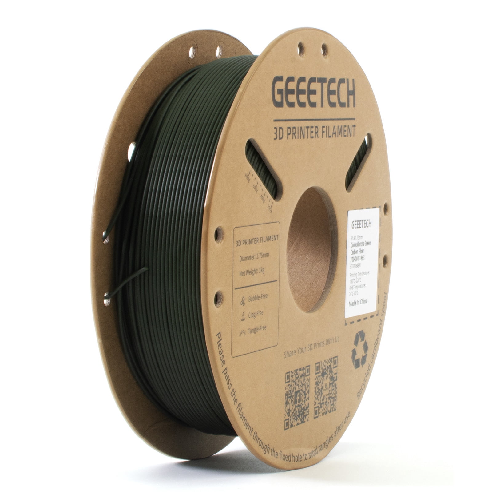 Geeetech 5pcs 3D Printing PLA Carbon Fiber Filament 1.75mm Dimensional Accuracy +/- 0.03mm 5kg(11 ib) Matcha Green