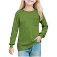 thumbnail image 2 of Cowsor Girl's Crew Neck Solid Color Sweatshirts with No Hood Casual Color Block Long Sleeve Pullover Tops, 2 of 7