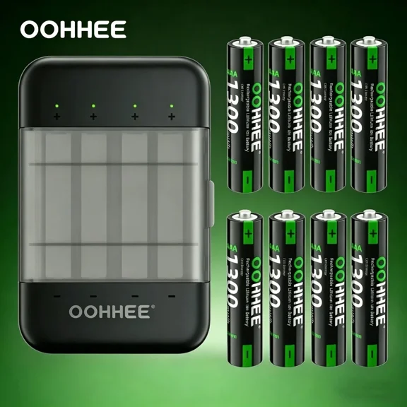 OOHHEE 8PCS 1300mWh AAA 1.5V Rechargeable Lithium Batteries Thin Charging Storage Box