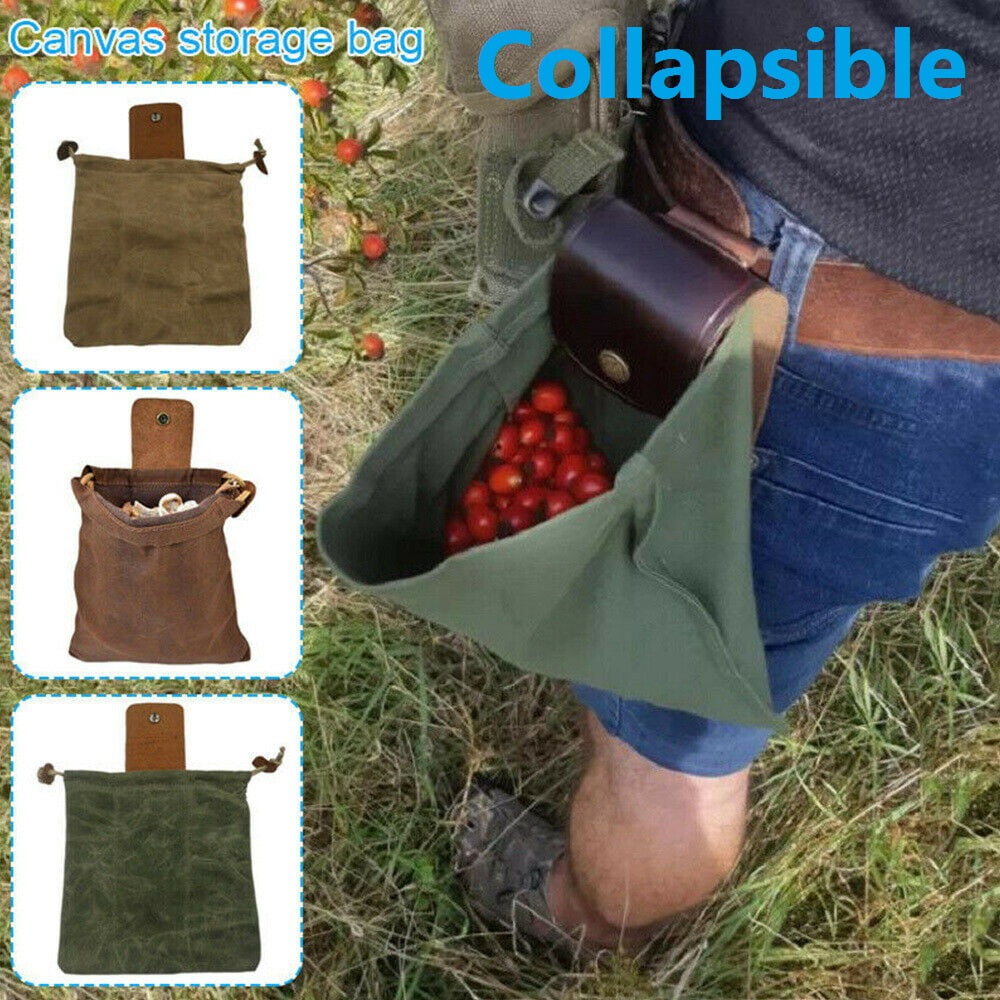 Fruit Picking Bag Waist Hanging Tool Bag for Jungle FeiFei66 Camping Outdoor Foraging Bag,Leather Waxed Canvas Belt Pouch,Vintage Collapsable Foraging Bag A 