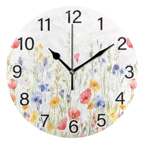 Ryvnso Watercolor Poppy Floral Wall Clock Non Ticking Silent Kitchen Clock Battery Operated Clocks 10 inch