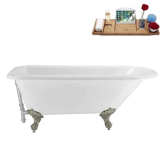 62" Streamline N4840BNK-CH Soaking Clawfoot Tub and Tray With External Drain in Polished Chrome and Brushed Nickel Clawfeet