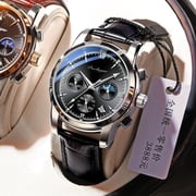 POEDAGAR Men Watches Leather Quartz Watches Top Brand Luxury Blue Wristwatch Waterproof Luminous Fashion Sport Clock