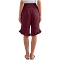 thumbnail image 4 of Bermuda Shorts for Women Knee Length Lightweight Flared Ruffle Hem Shorts High Waisted Wide Leg Pants with Pocket, 4 of 7