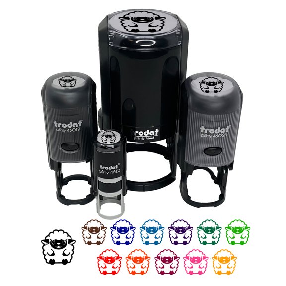 Cute Wooly Sheep Lamb Sitting Self-Inking Rubber Stamp Ink Stamper - Black Ink - Mini 1/2 Inch
