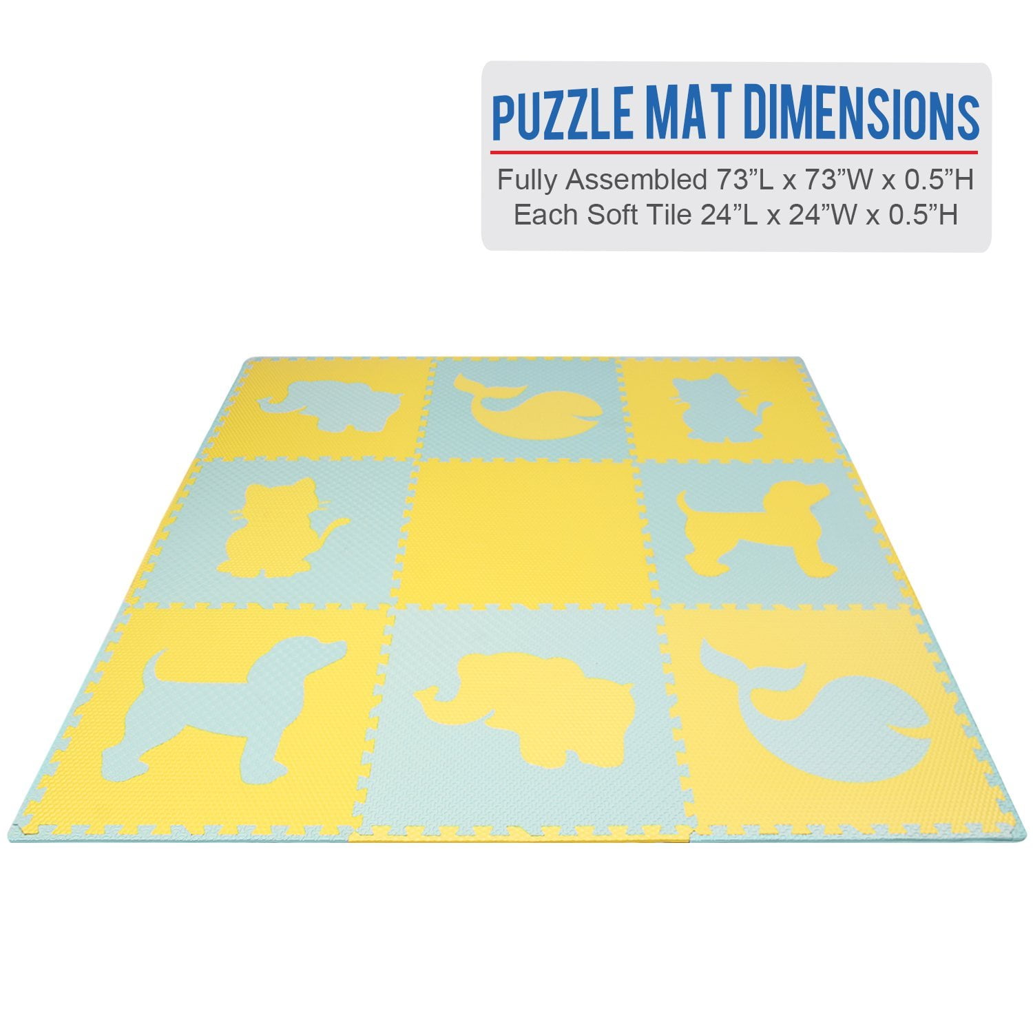 New Kids Puzzle Exercise Play Mat With Textures and Borders Blue / Yellow