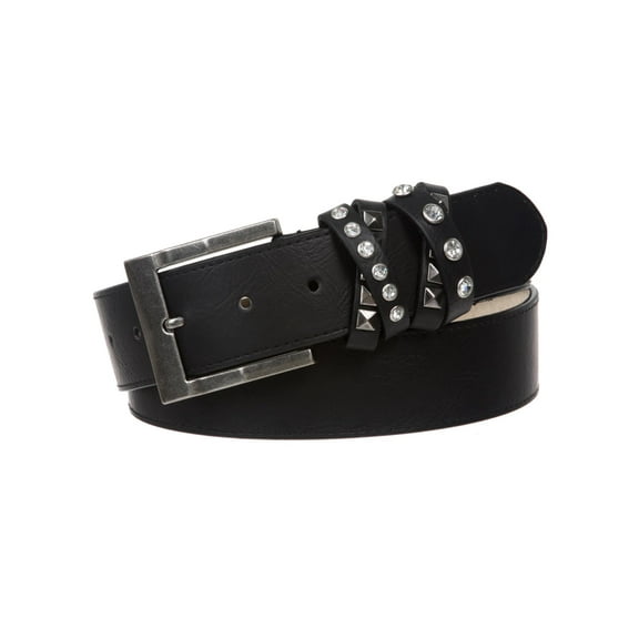 1 1/2 Inch Genuine Leather Jean Belt With Rhinestone Loop Detail