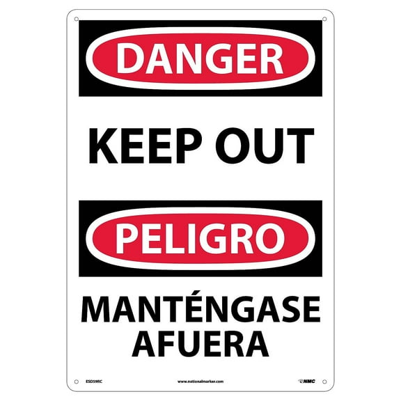 National Marker Keep Out (Bilingual) 20X14 Rigid Plastic Danger Sign ESD59RC