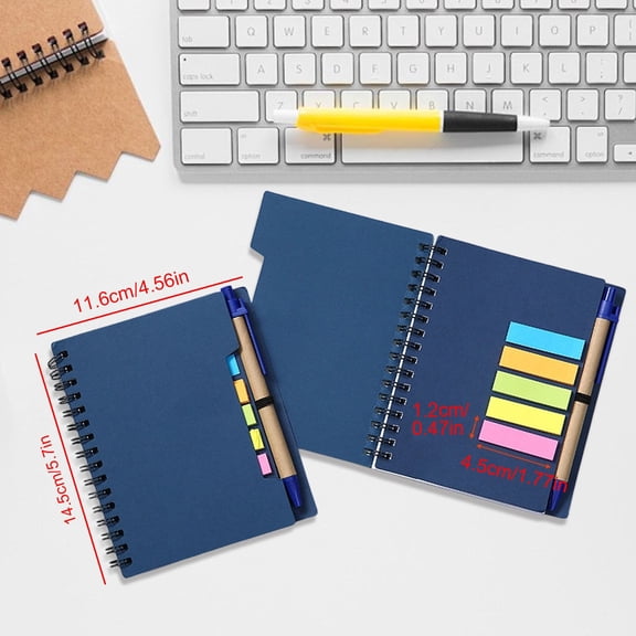 Spiral Notebook Steno Pads Notepad, Small 5.7"×4.56" Notepad, Notebook and Pen, Notebook with 60 Sticky Notes, Mini Journal with Pen, Notebook with Colorful Sticky Tabs,5.7×4.56 in,Cellophane