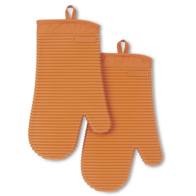 Juego de 2 guantes de cocina KitchenAid de silicona suave acanalada, color miel