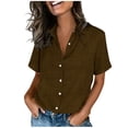 thumbnail image 2 of Maqroz Women Short Sleeve Button Down Shirt Collared Casual Blouse Soft Lightweight Fabric Summer Top for Work Office Everyday Vacation Wear, 2 of 5