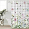 thumbnail image 4 of Shower Curtains Sets for Bathroom Decor Watercolor Pastoral FlowersWaterproof Bathroom Curtain with Hooks,Pink Blue Floral on Plaidfor Bathroom Decor,72x72IN, 4 of 7
