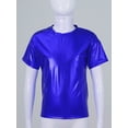 thumbnail image 3 of Sxiwei Kids Girls Shiny Metallic Short Sleeve T-Shirts Dance Tops Jazz Hip Hop Street Dancing Party Royal Blue 160, 3 of 7