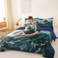 thumbnail image 3 of Feelyou 3D White Shark Sealife Bedding Comforter Set for Men Women, Ocean Wave King Bedding Sets, Teal Blue, Blue Reversible, 7-Piece, 3 of 7