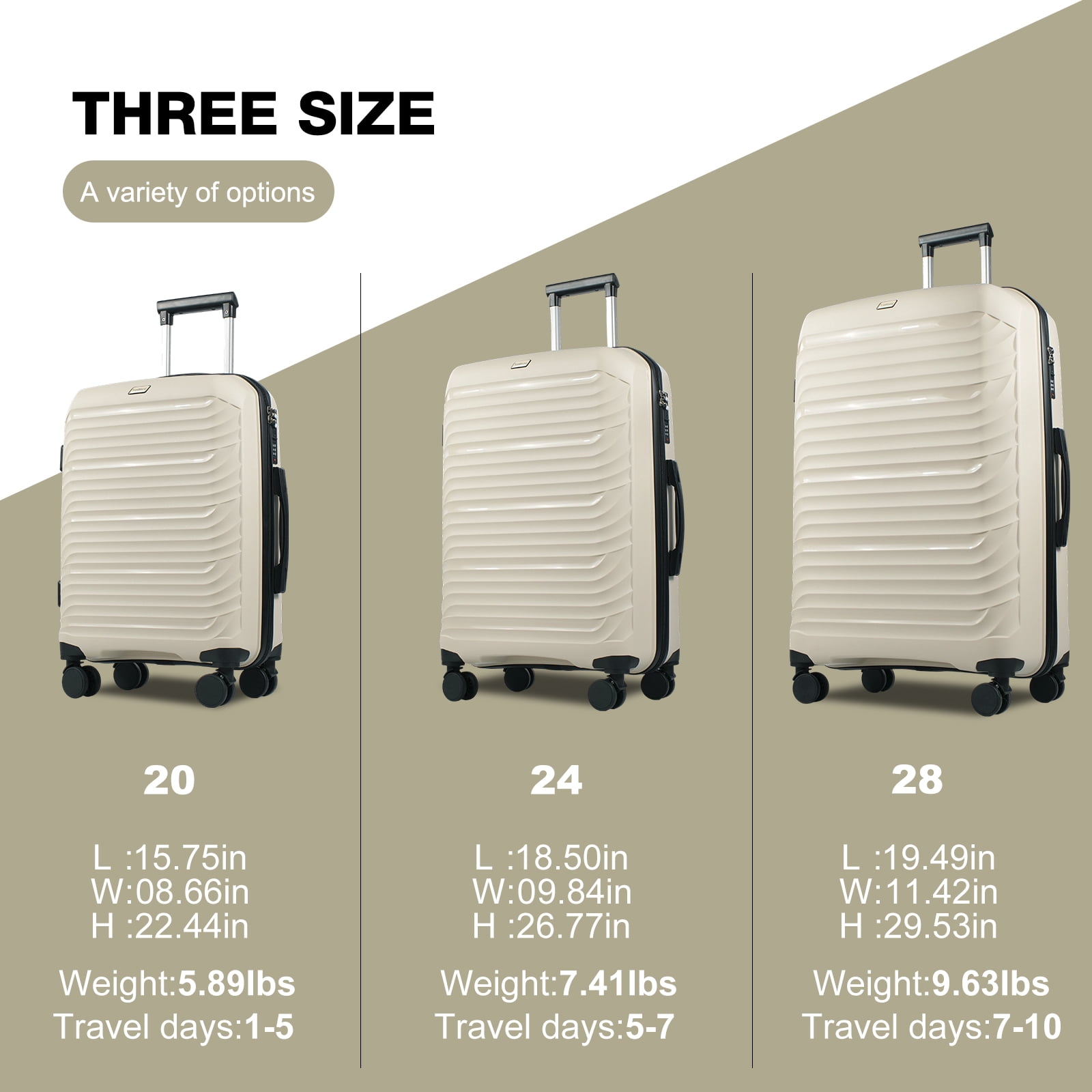 Travelhouse 3 Piece Hardshell Luggage Set Hardside Lightweight Suitcase with Lock Spinner Wheels.(White)