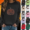 thumbnail image 2 of Yanchicy Womens Crew Neck Sweatshirt Long Sleeve Pullover Tops Thin Fleece Rhinestone Ghost Graphic Soft Loose Fall Halloween Clothes Spooky Season Outfit, 2 of 6
