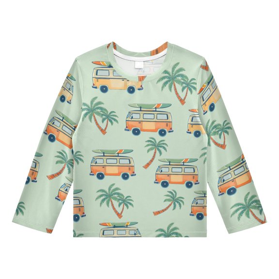 Bus Palm Tree Boys' Rash Guard Shirts UPF 50 Plus Sun Protection Short Sleeve Swim Tees 3T