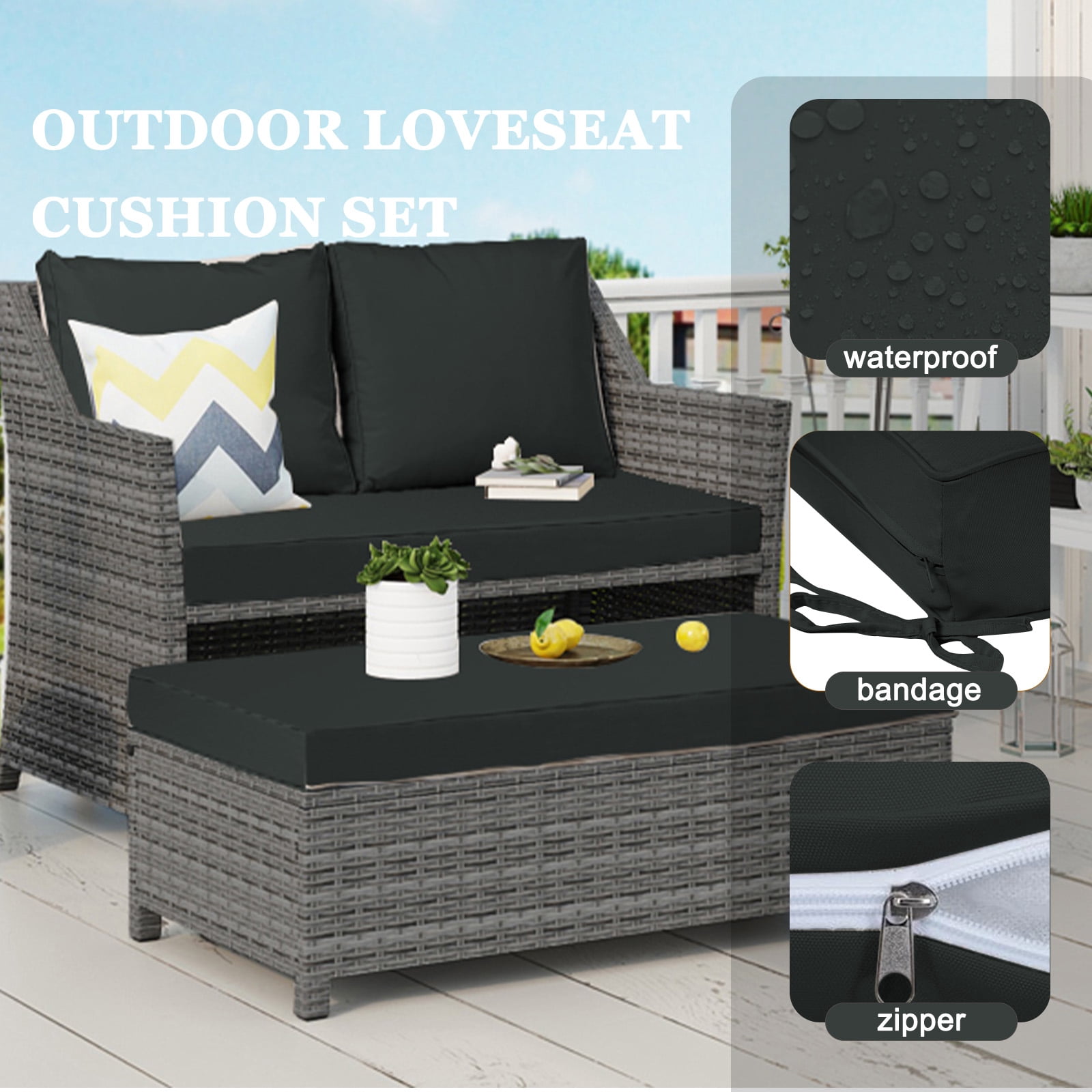 swing Outdoor Loveseat Cushion Set 48 x 24 inch,Waterproof Weather & Fade Resistant Seat and Backrest Cushion Set for Couch, Swing, Bench