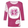thumbnail image 4 of WREESH Womens Breast Cancer Awareness T-Shirts Three Quarters Sleeve Tops Casual Crewneck Bleach Pullover Pink Ribbon Printed Tees Summer Loose Workout Blouses Pink M, 4 of 4