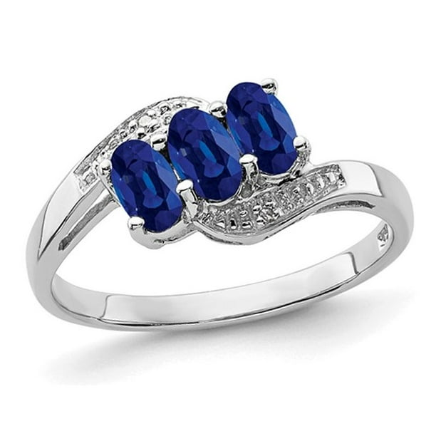 1.00 Carat ctw Three Stone Natural Blue Sapphire Ring in